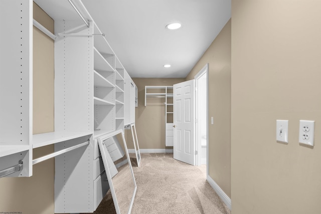 walk in closet featuring carpet flooring