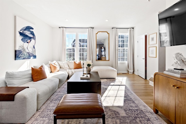 living room with light hardwood / wood-style flooring