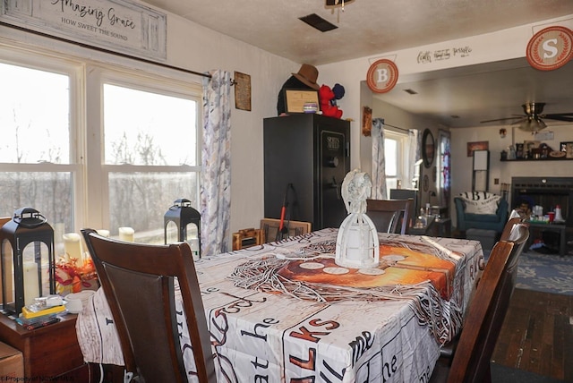 dining space featuring ceiling fan