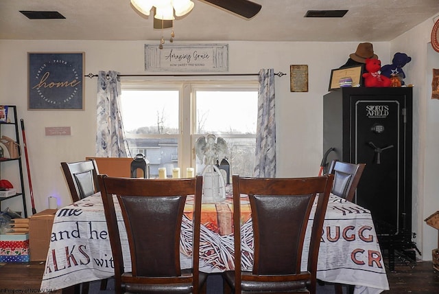 dining space featuring ceiling fan