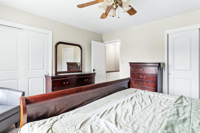 bedroom with ceiling fan and a closet