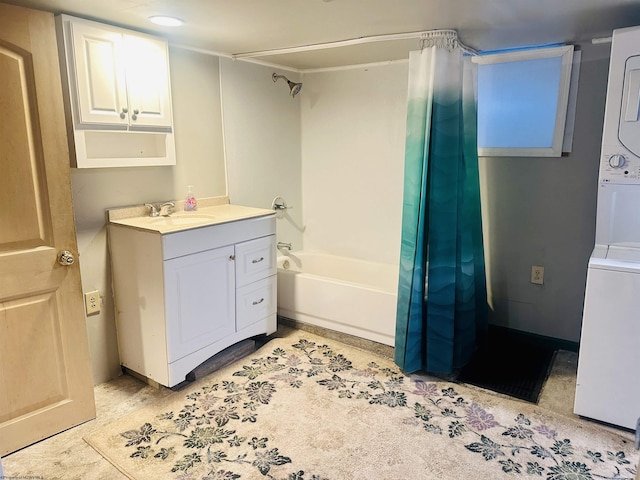 bathroom with vanity, tile patterned flooring, and shower / bath combo