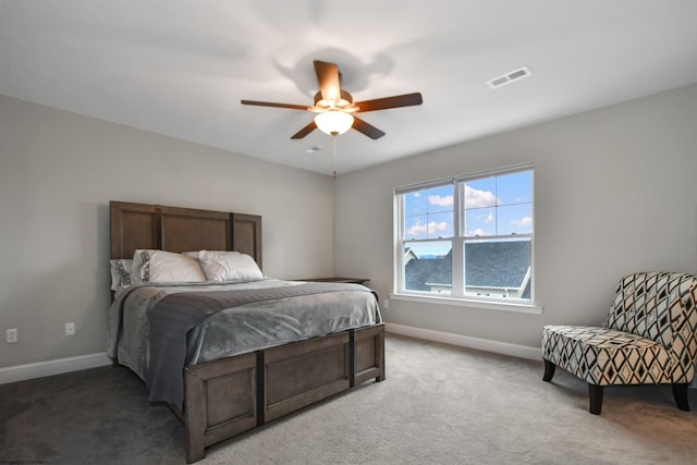 bedroom featuring carpet floors and ceiling fan