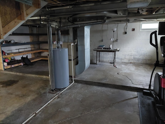 basement featuring water heater