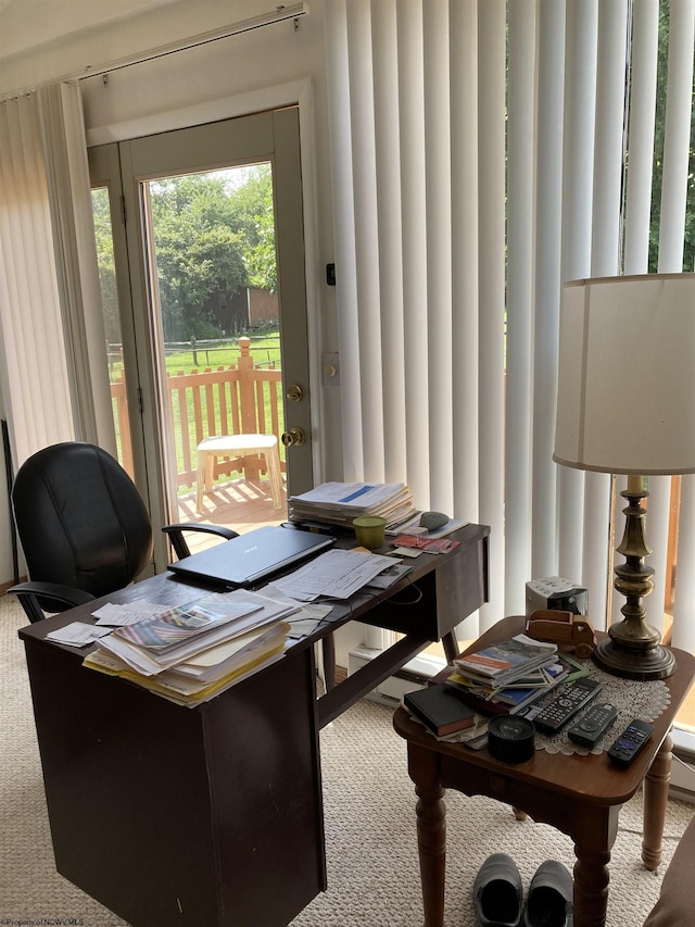 view of carpeted home office