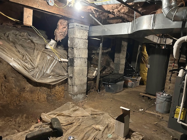 basement with gas water heater