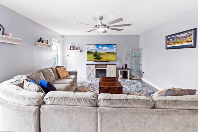 living room with ceiling fan