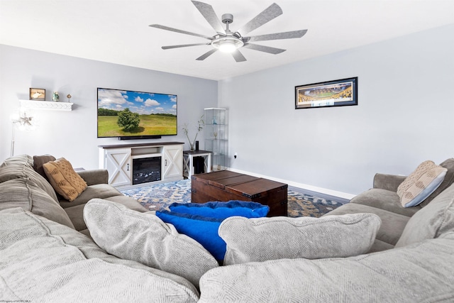 living room with ceiling fan