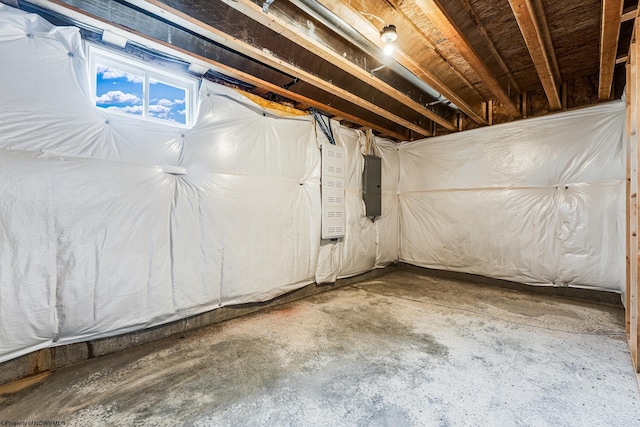 basement featuring electric panel