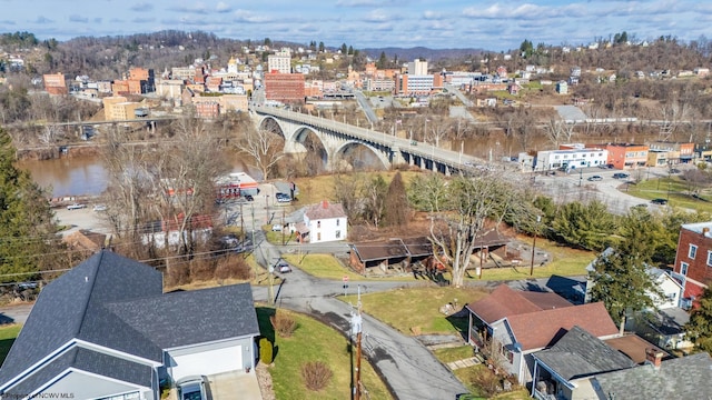 aerial view featuring a water view