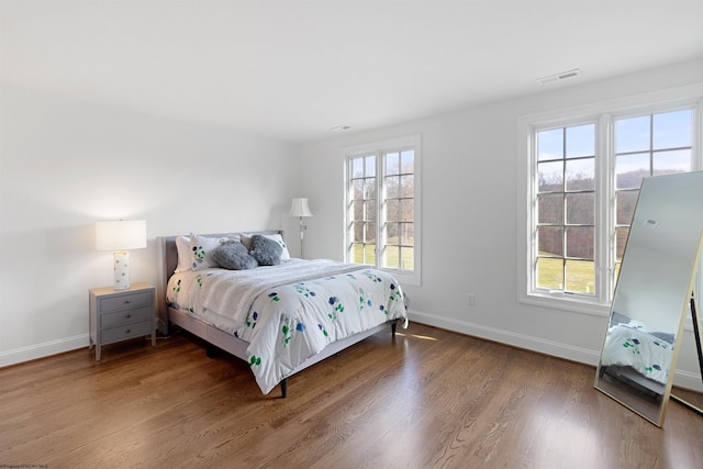 bedroom with multiple windows and wood-type flooring