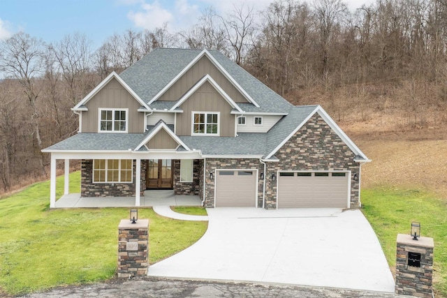 craftsman-style house with covered porch and a front yard