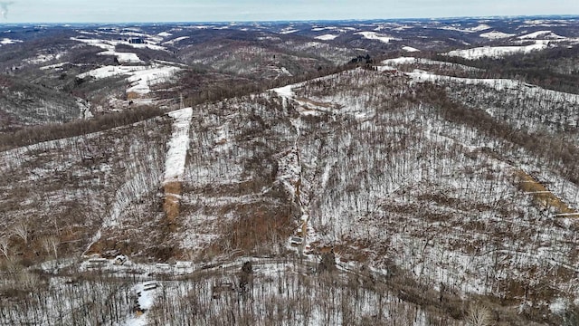 snowy aerial view featuring a mountain view