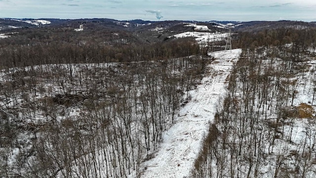 snowy aerial view featuring a mountain view