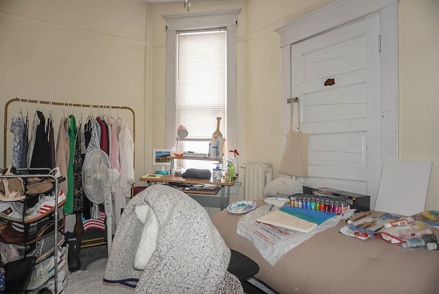 bedroom with radiator heating unit