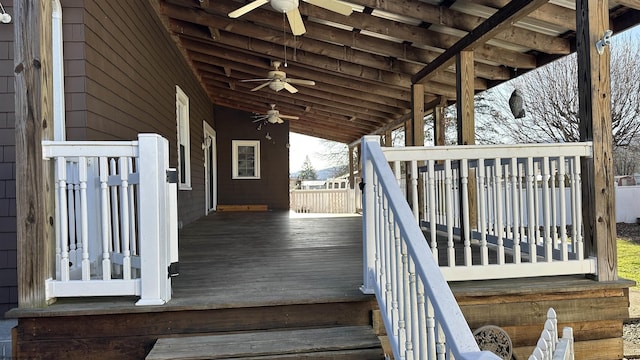 wooden terrace with ceiling fan