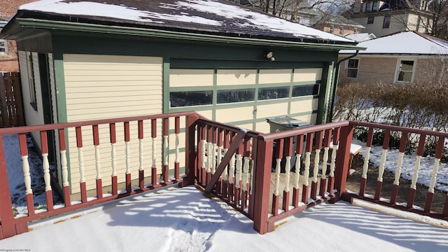 view of snow covered deck