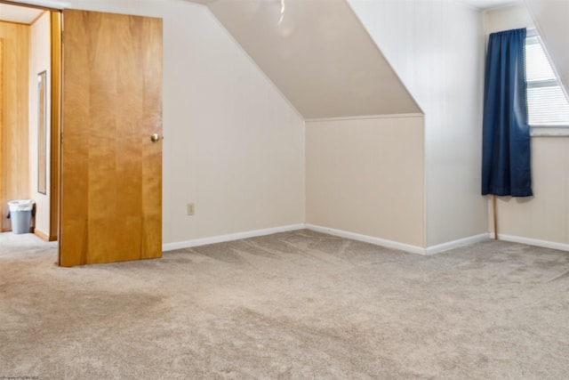 additional living space with carpet, lofted ceiling, and baseboards