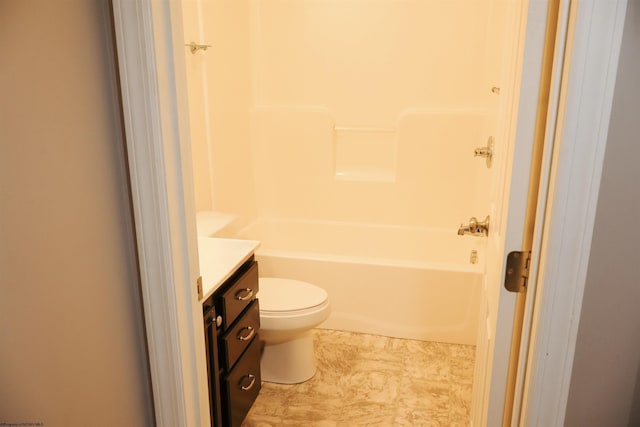 full bathroom with toilet, shower / bathing tub combination, and vanity