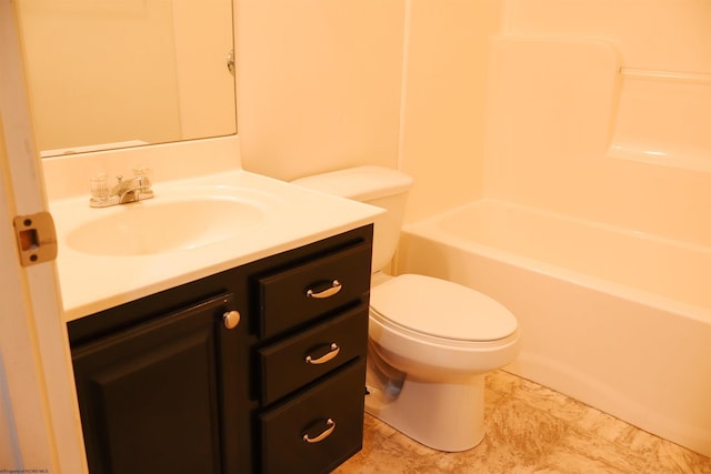 full bathroom featuring toilet,  shower combination, and vanity