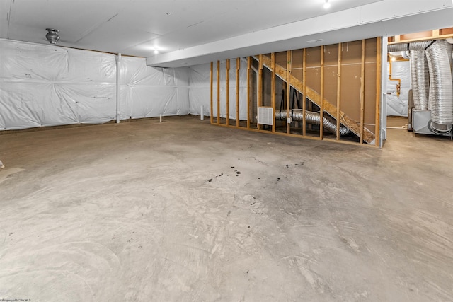 view of unfinished basement