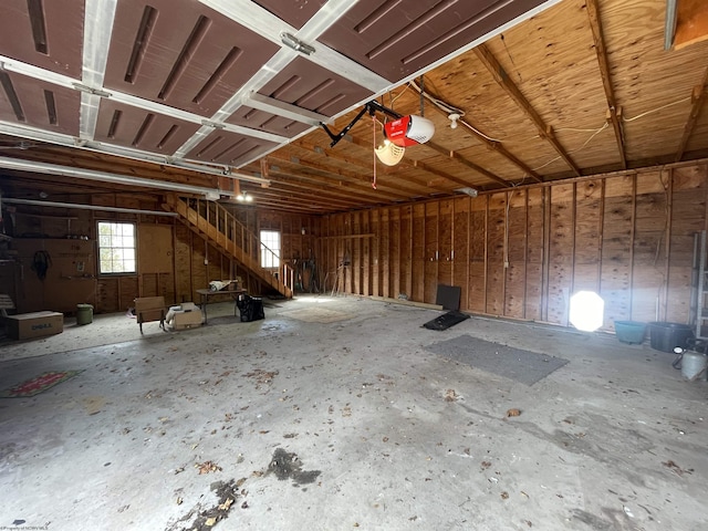 garage with a garage door opener