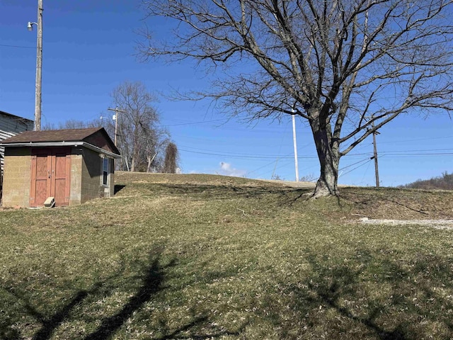 view of yard with a shed and an outdoor structure