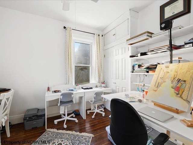 office space with dark wood-type flooring