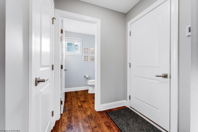 interior space featuring baseboards and dark wood-style flooring