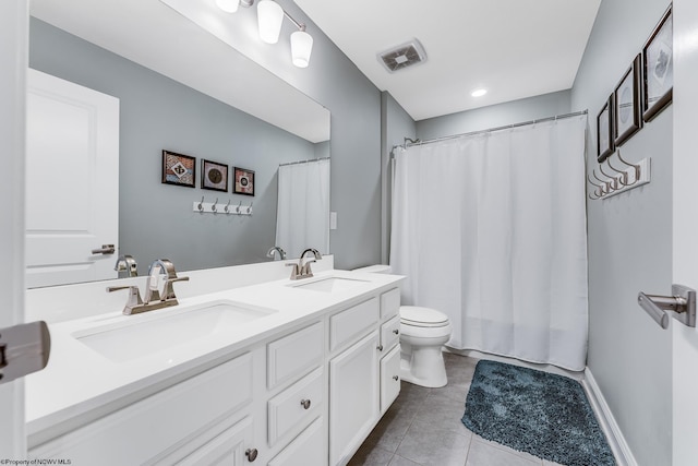 bathroom featuring tile patterned flooring, visible vents, a sink, and toilet