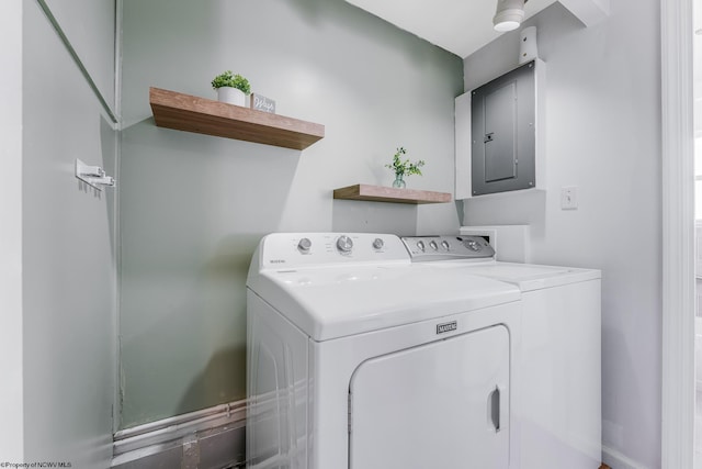 laundry area with laundry area, electric panel, and washer and dryer