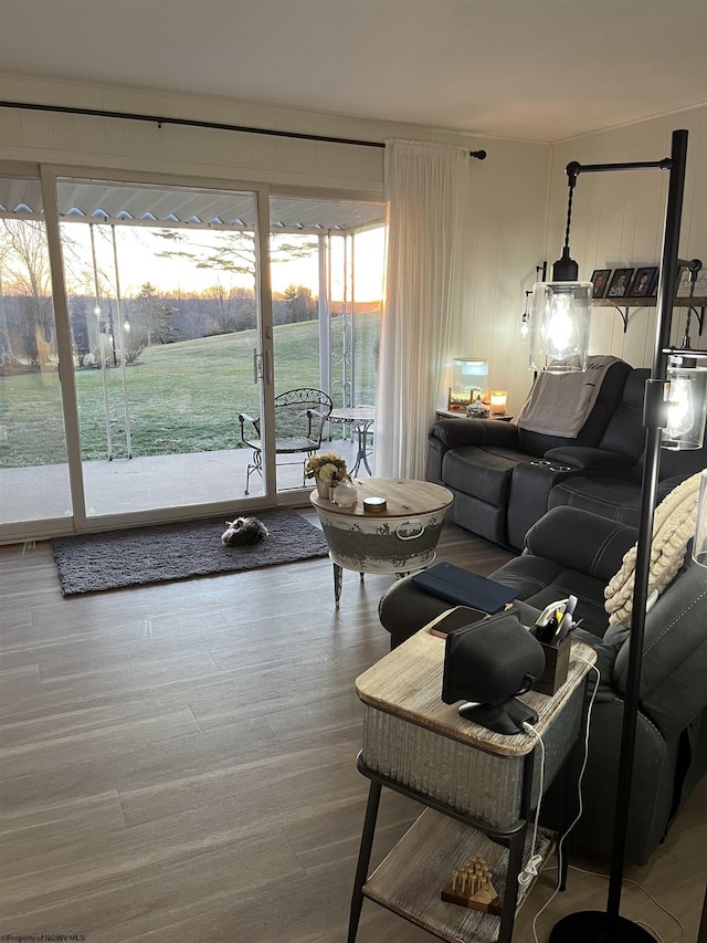 living area with wood finished floors