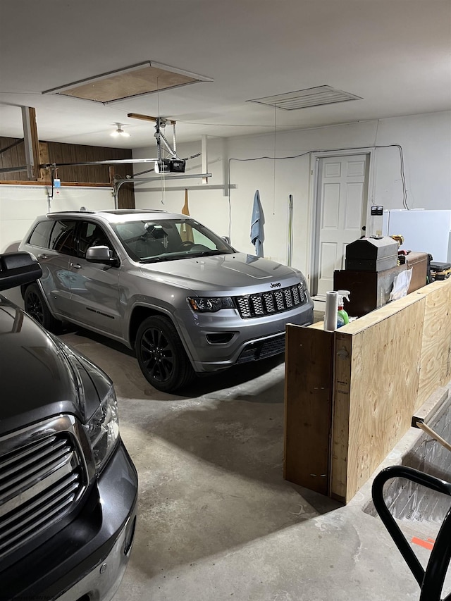 garage with a garage door opener