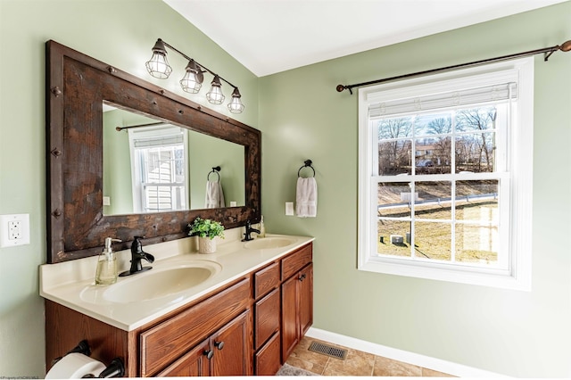 bathroom featuring a healthy amount of sunlight, visible vents, and a sink