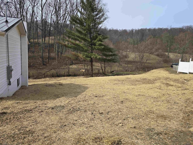 view of yard with a wooded view