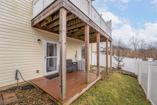 deck with a fenced backyard