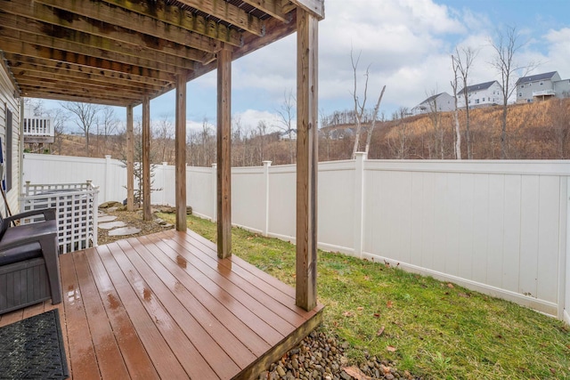 wooden deck featuring a fenced backyard