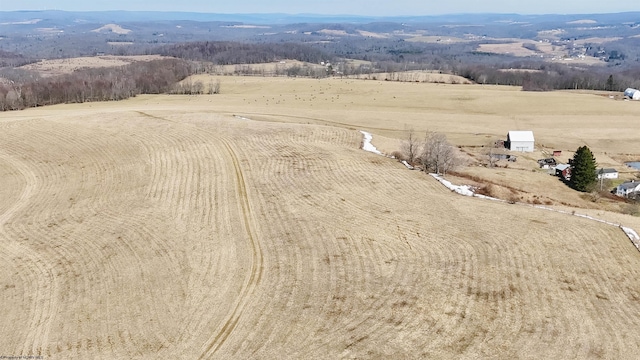 birds eye view of property featuring a rural view