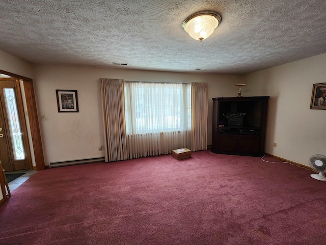168 Locust Heights Dr, Clarksburg, WV 26301 - unfurnished living room featuring a textured ceiling, carpet, and a baseboard radiator