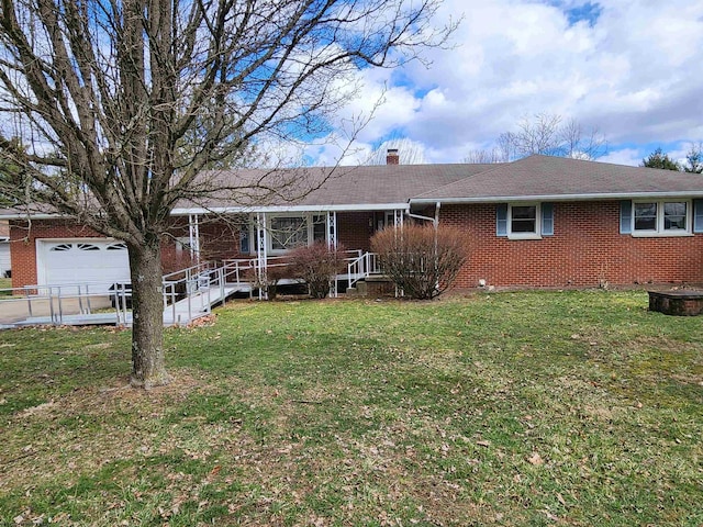 168 Locust Heights Dr, Clarksburg, WV 26301 - single story home with a porch, brick siding, a chimney, and a front lawn