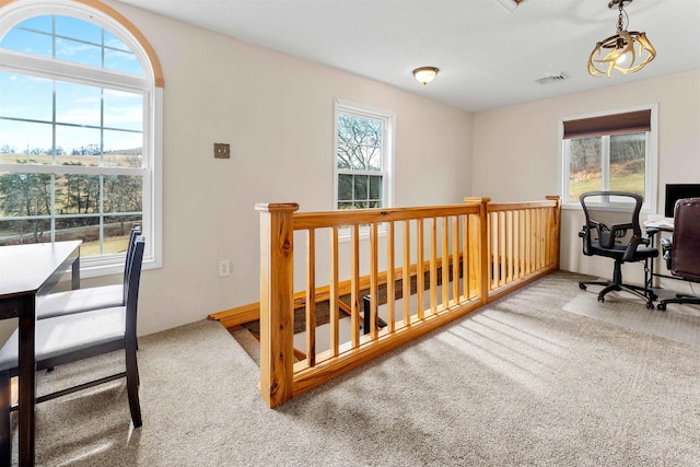 carpeted office space with visible vents and a wealth of natural light