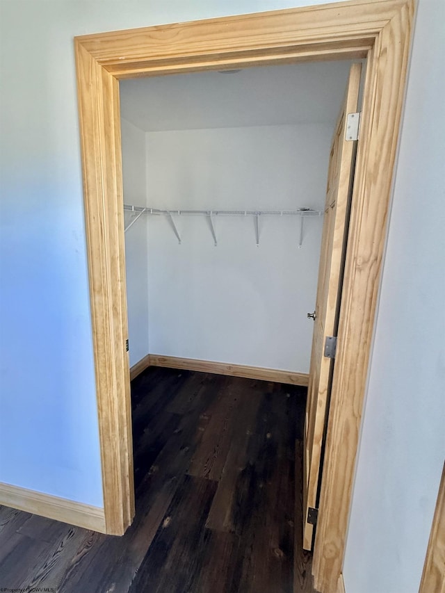 walk in closet with wood finished floors