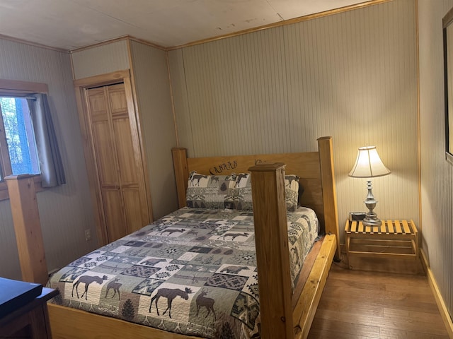 bedroom with a closet and wood-type flooring