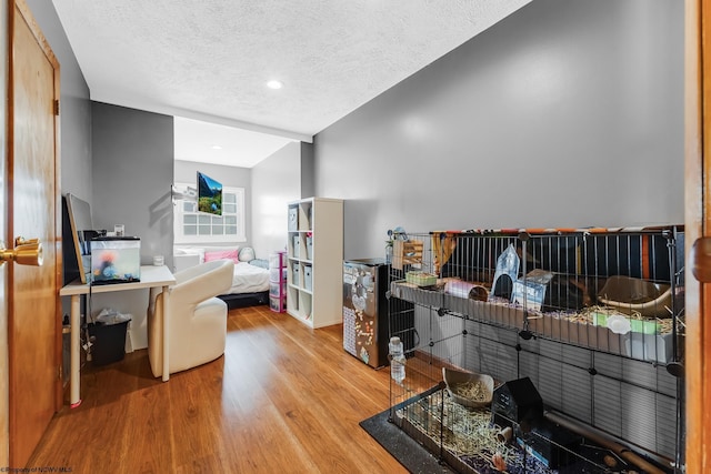 office featuring a textured ceiling and wood finished floors