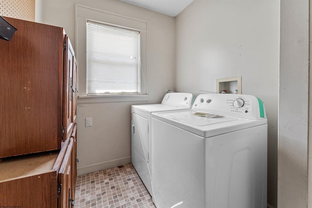 laundry room featuring baseboards, washing machine and dryer, and laundry area