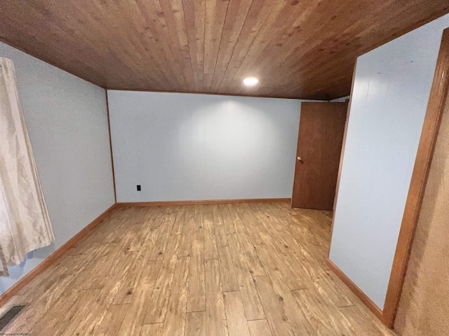 762 Pearl St, Grafton, WV 26354 - spare room featuring baseboards, visible vents, light wood-style floors, and wood ceiling