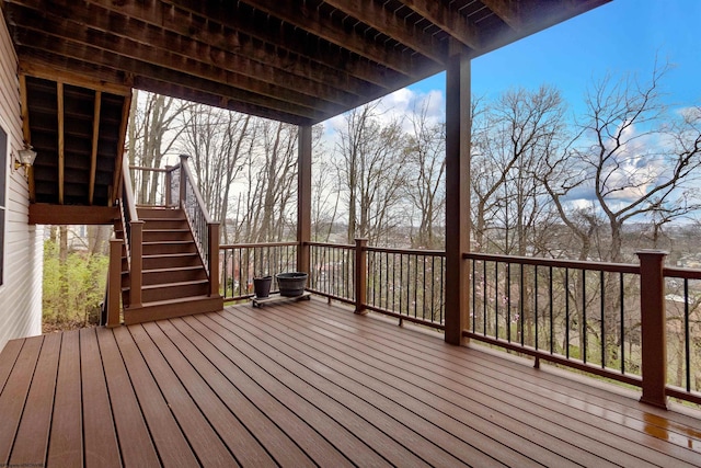 deck featuring stairs