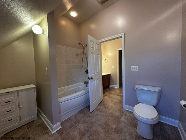 202 Caroline Ln, Morgantown, WV 26508 - bathroom with a combined bath / shower with jetted tub, vanity, toilet, lofted ceiling, and baseboards