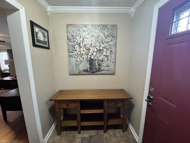 2458 Brushy Fork Rd, Buckhannon, WV 26201 - entryway with ornamental molding, baseboards, and a textured ceiling