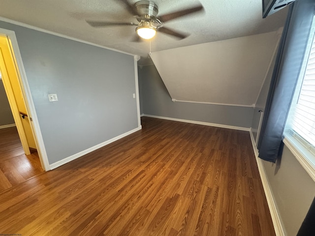 2458 Brushy Fork Rd, Buckhannon, WV 26201 - additional living space with baseboards, a ceiling fan, a textured ceiling, wood finished floors, and lofted ceiling